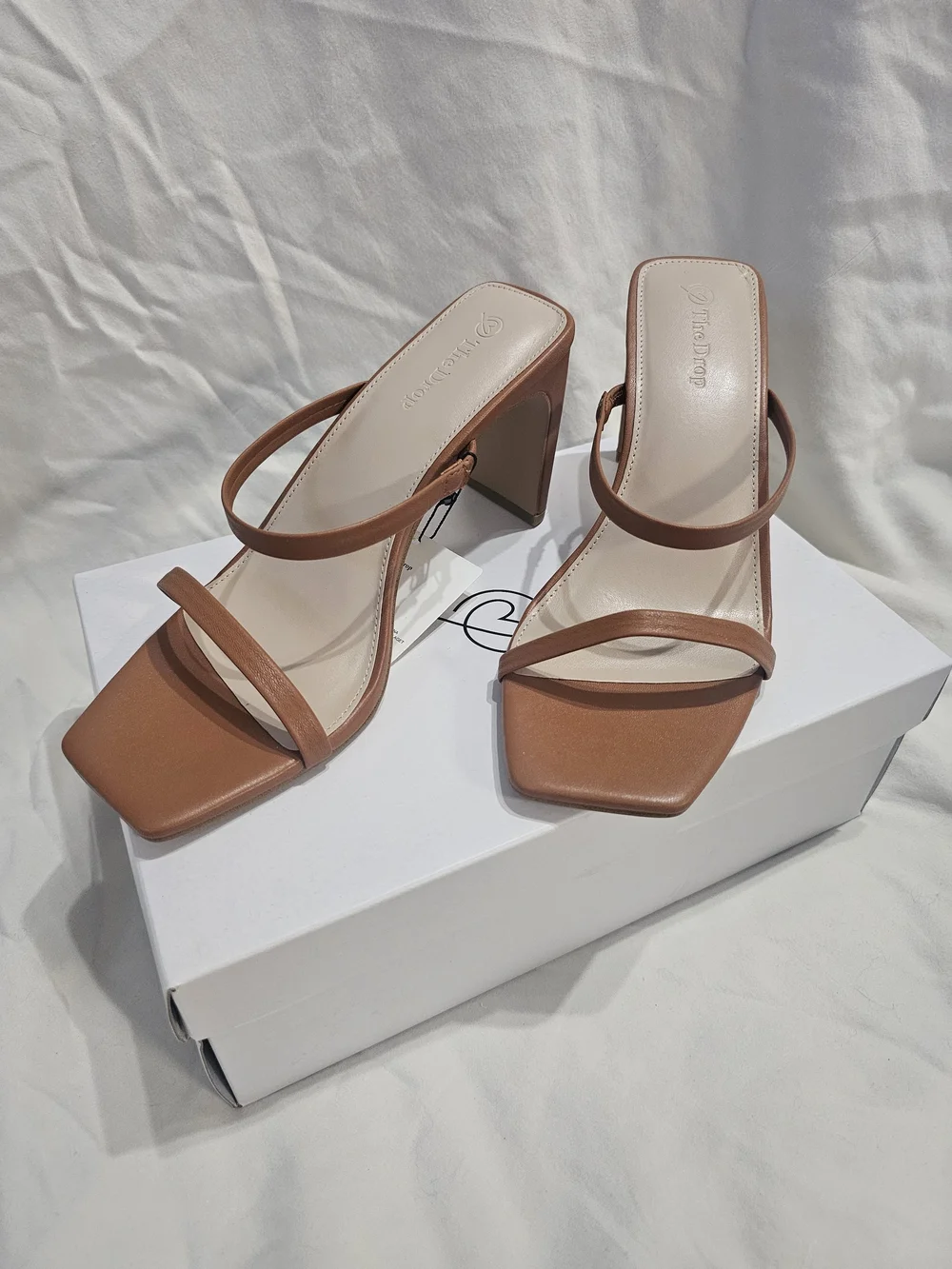 Minimal Two-Strap Block Heel Sandal — Tan